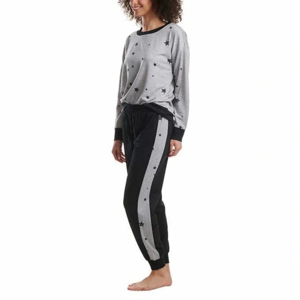273 Splendid Womens 2 Piece Pajama Set Gray Black Star Print Joggers XL 1365692